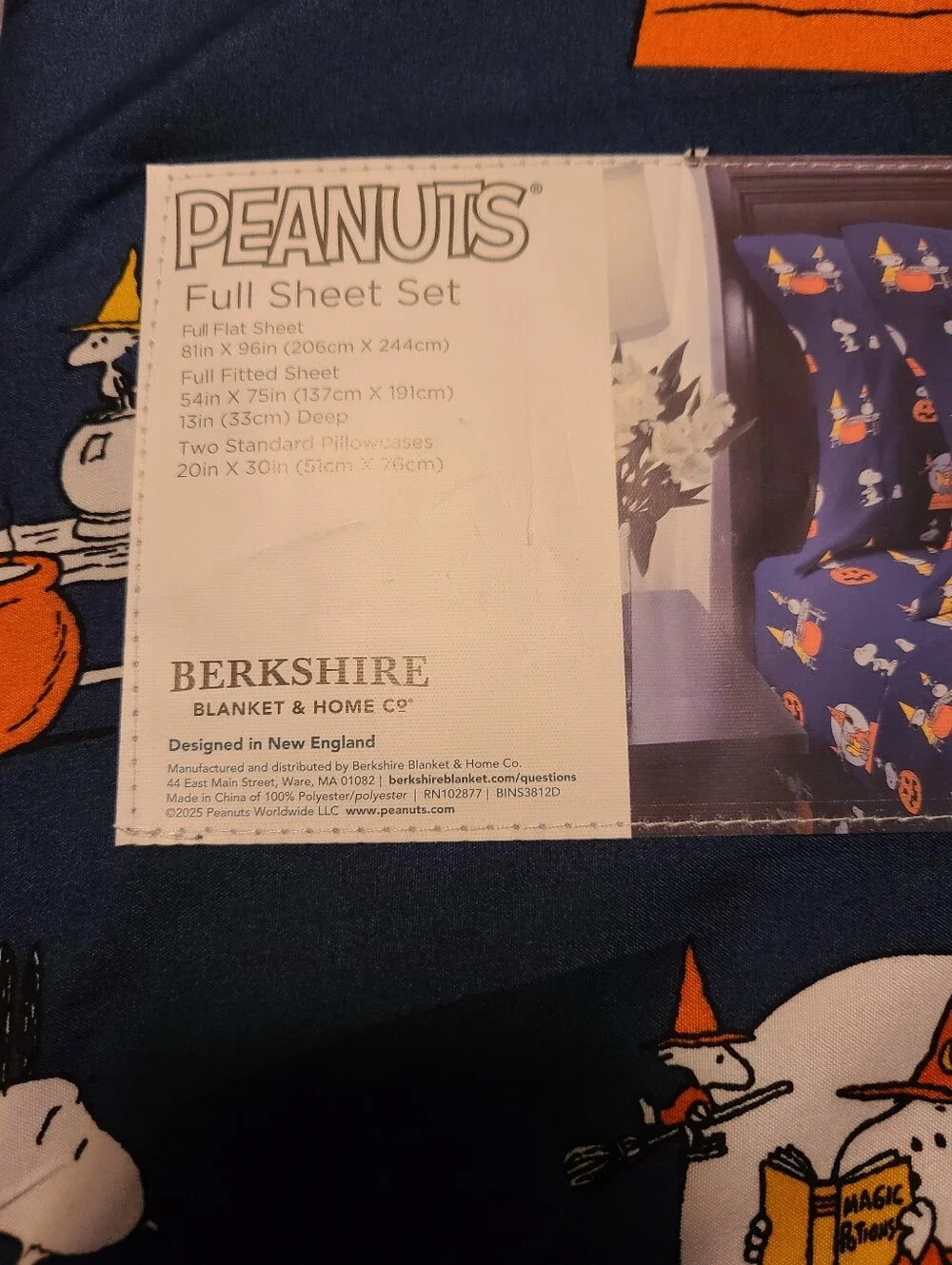Peanuts Snoopy Pumpkin Halloween Navy Blue Full Sheet Set NWT by Berkshire